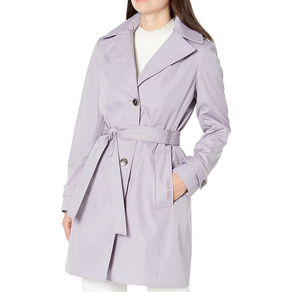 NWT Calvin Klein Women’s Belted Rain Jacket Removable Hood XL - pale lilac
